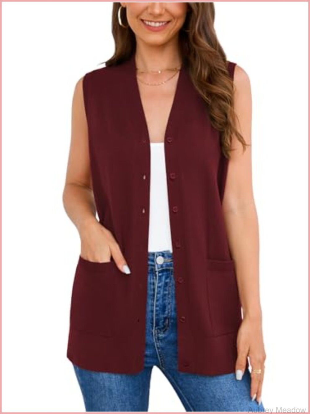Sleeveless Button Down Cardigan Vest Soft Knit Pocket Office Sweater